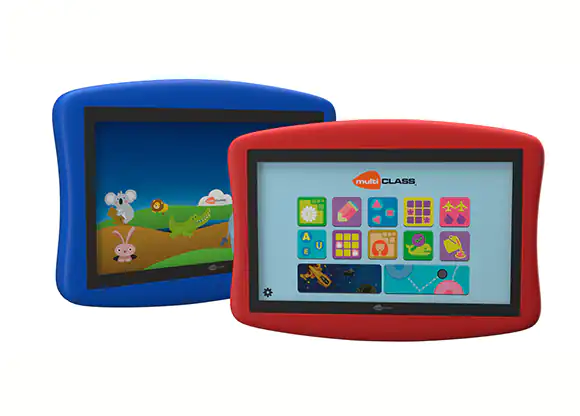 Pantalla digital interactiva infantil  para kids corners y colegios en dos colores azul y rojo